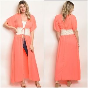 NEON CORAL IVORY KIMONO